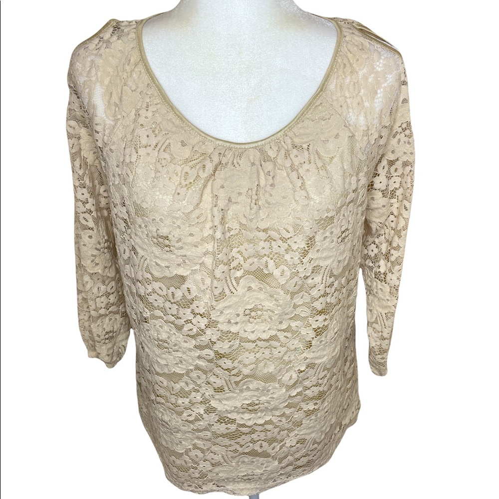 Regalia Cold Shoulder Lace Overlay  Beige /Tan Color  Top / Blouse Size: Medium